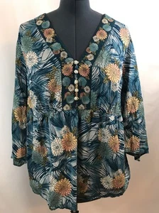 lane bryant Blouse Top Bell Sleeve Flowers Size 18 20 (T2) - Picture 1 of 8