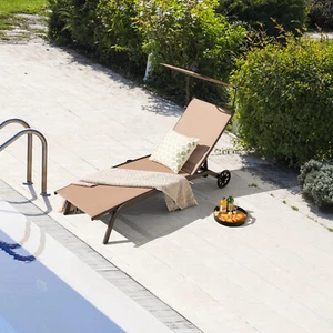 Patio Chaise Lounge Chair Outdoor Recliner with Wheels & Adjustable Canopy - Picture 1 of 8