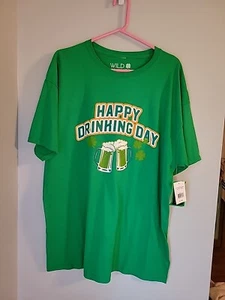 Wild Clover Graphic Iris Green "Happy Drinking Day" Large Tee New - Picture 1 of 6
