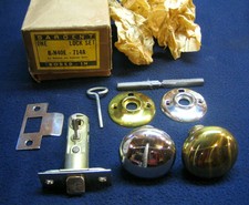 Antigue Bathroom Passage Mortise Lock w/ Privacy latch Brass Knobs - NOS Sargent