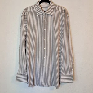 Ermenegildo Zegna Dress Shirt Mens Large White Gray Stripe L/ Sleeve French Cuff - Picture 1 of 11