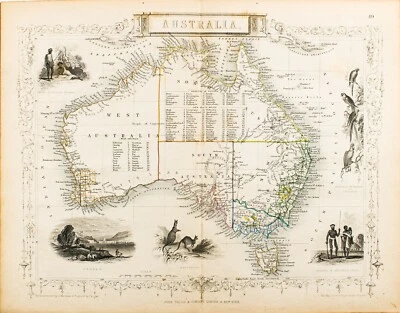 1851 AUSTRALIA ORIGINAL TALLIS RAPKIN MAP 11x14 WM50 - Image 1 of 3