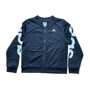 Adidas | Kids Logo Sleeve Bomber Jacket Sz M (10/12) Black White Lightweight - Picture 1 of 6