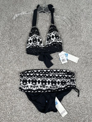 Badgley Mischka Black/White Braided 2 Piece Halter Bikini Top/Bottoms Sz 6 NWT - Image 1 of 4
