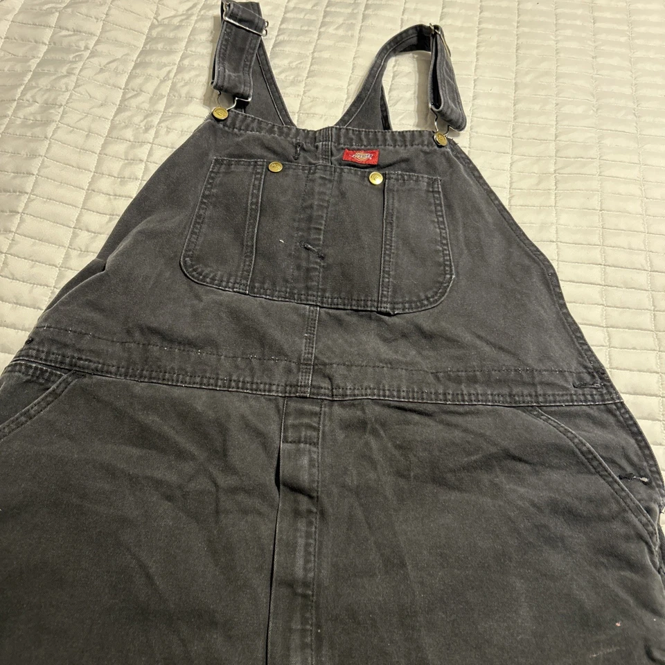 Dickies Bib Overalls Mens 40x32 Faded Black Canvas Carpenter Pants Work Trucker - Image 1 of 4