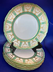 Six Antique Royal Doulton Green Gilded Dinner Plates For JE Caldwell - Picture 1 of 18
