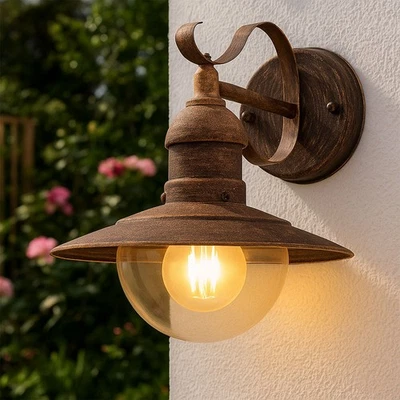 Außen Wand Spot Lampe Leuchte Garten EDELSTAHL Retro Vintage gold-patiniert - Bild 1 von 4