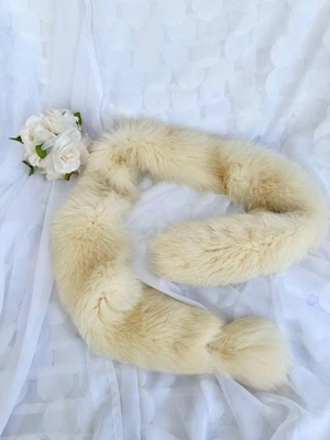 Estola bufanda boa piel de zorro blanco genuino vintage 60" lujo hecha a mano años 60 una cola Foto 1 de 4