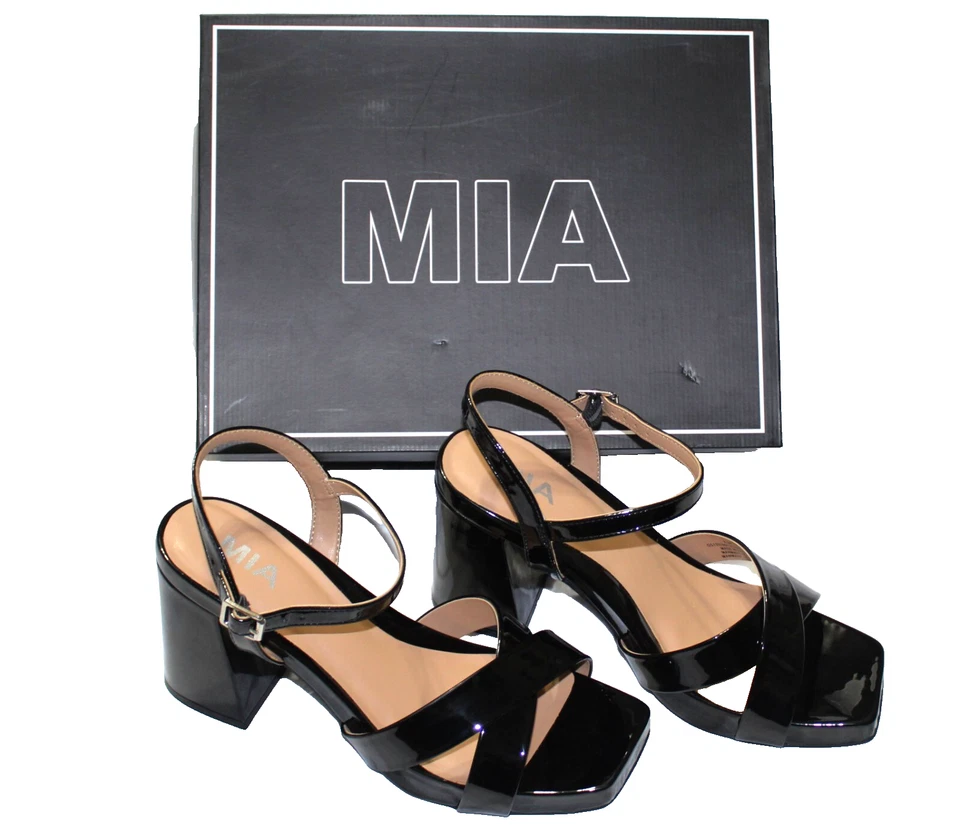 Nuevos tacones para mujer Mia Anabelle charol negro bloque - talla 8,5 Foto 1 de 4
