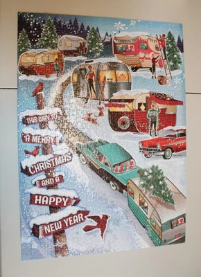 Cobble Hill 1000 PC Puzzle 1999 Diane Dempsey Retro 1950s CHRISTMAS CAMPERS Used - Image 1 of 4