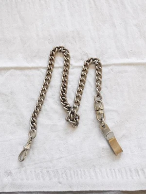 Vintage jewelry, silver-toned pocket watch chain, 15-inch, combined shipping. - Image 1 of 3