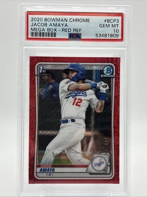 2020 Bowman Chrome Prospects Mega Box Red Refractor 5/5 Jacob Amaya PSA 10 - Image 1 of 2