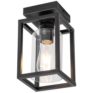 Flush Mount Ceiling Light Fixture with Clear Glass Shade, Farmhouse Black Met... - Picture 1 of 7