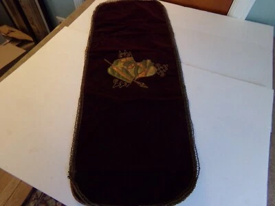 ANTIQUE RED VELVET EMBROYDERED KNIGHT WITH LACE EDGE 33X13 - Image 1 of 4