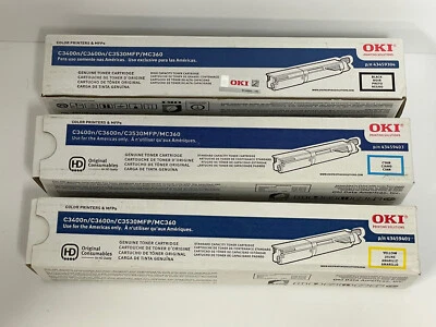 NEW Genuine OKI 43459401  43459303  43459404 Yellow Cyan Black Toner C3400 - Image 1 of 2