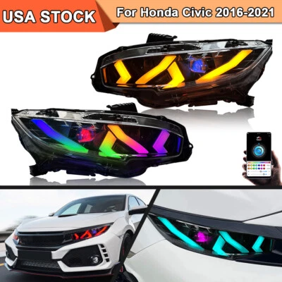 Faros LED para Honda Civic 10ª generación 2016-2021 RGB DRL montaje secuencial Foto 1 de 4