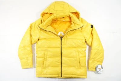 MICHAEL KORS MMK63984 YELLOW SMALL PATCH LOGO PUFFER HOODED JACKET MENS NWT NEW - Image 1 of 4