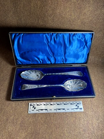 Early 1800s Georgian English Sterling Silver Berry Serving Spoon London LOT OF 2 Cover