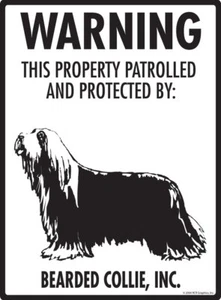 ¡Advertencia! Letrero de perro de aluminio protegido por propiedad de collie barbudo - 9" x 12" - Imagen 1 de 8