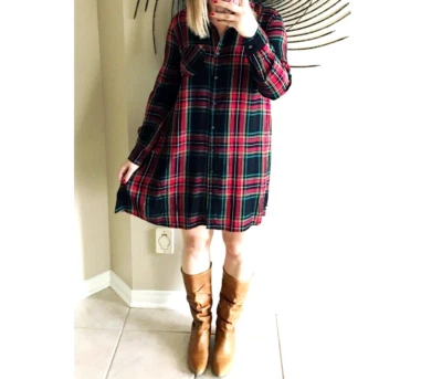 Old Navy Woman's NWT Woman's Size X-Small Colorful Stewart Plaid Shirt Dress - Image 1 of 4