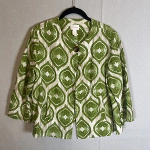 Giacca blazer lino beige verde Ikat taglia 1 media Chicos verde - Foto 1 di 10