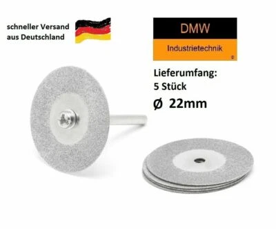 5x Diamant Trennscheibe 22mm für z.B. Dremel +1 Aufspanndorn 6tlg. Set Modellbau