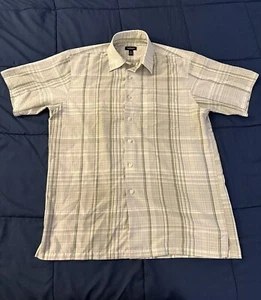 Van Heusen Shirt Men Medium Beige Collared Short Sleeve - Picture 1 of 7