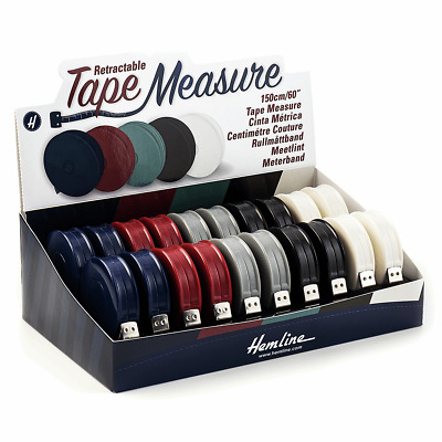 Hemline Retractable Tape Measure Fibreglass 150cm 60  Blue Red Grey Black White • 3.53€
