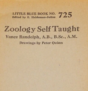 Vintage Book, LITTLE BLUE BOOK #725: ZOOLOGY SELF TAUGHT, 1925, Girard, KS - Bild 1 von 7