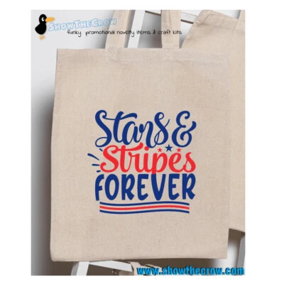 SHIOWTHECROW.COM "Stars And Stripes Forever" 100% Premium Cotton Tote Gift Shoppers Bag USA Bag