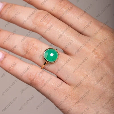 Gift For Women Halo Band Ring Ring Size 7 14k Yellow Gold Natural Chrysoprase - Image 1 of 4