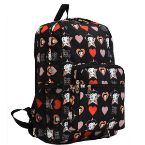 Betty Boop black canvas Bag Backpack School face heart book Pockets sport - Picture 1 of 9