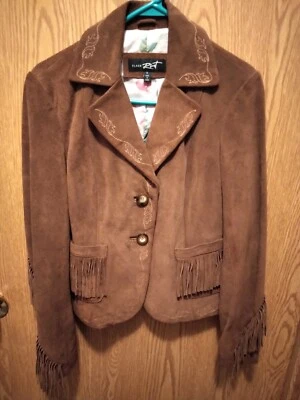 Mujer Brownno NJ Cuero Flecos Western Chaqueta S  Foto 1 de 4