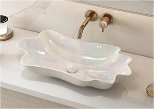 MEJE Lotus Flower Shape Bathroom Vessel Sink, Porcelain Ceramic Vanity - Picture 1 of 9