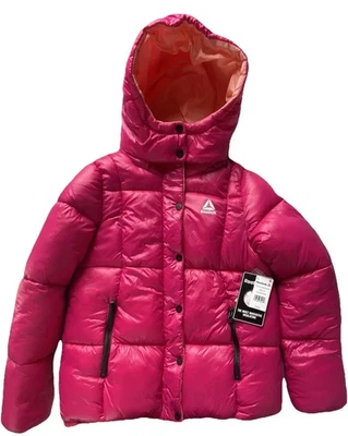 Reebok Puffer Jacket Girls Size 18 Pink Detachable Hood NWT - Image 1 of 4