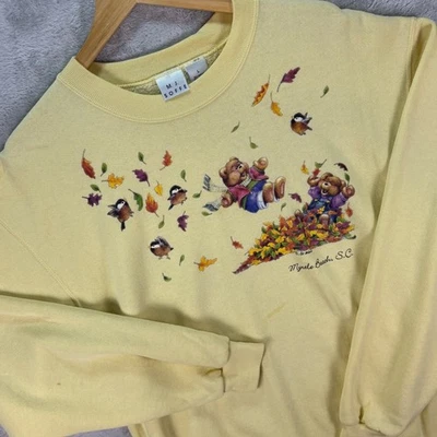 Vtg M.J. Soffe Women's Yellow Fall Bear Myrtle Beach Sweatshirt USA Made Size L - Изображение 1 из 4