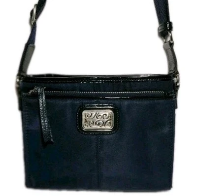BRIGHTON NAVY BLUE TWISTER SQUARED SM CITY CROSSBODY FRONT WALLET ORGANIZER $285 - Image 1 of 4