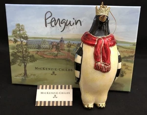 MACKENZIE CHILDS KING PINGUIN mit GOLDKRONE GLAS WEIHNACHTSSCHMUCK mit BOX - Bild 1 von 7