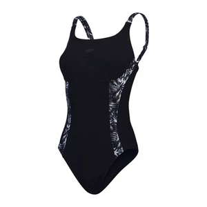 Traje de baño para mujer Speedo estampado empalme 1 pieza en negro - Imagen 1 de 5