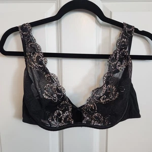 Lane Bryant Cacique Black with Animal Print Overlay Sexy Sheer Size 40C - Picture 1 of 4