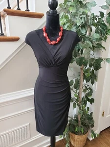 Lauren Ralph Lauren Women's Black Solid V-Neck Short Sleeve Knee Length Dress 6 - Picture 1 of 12