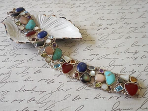 Gorgeous Multi Stone Sterling Silver Link Bracelet 8581Z1 - Picture 1 of 11