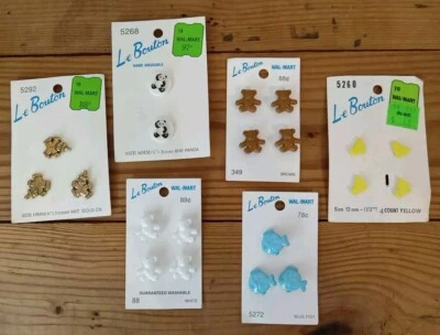 Vintage 6 Cards Of Le Bouton Buttons Duck, Bears, Panda, Clo& Fish USA - Image 1 of 4