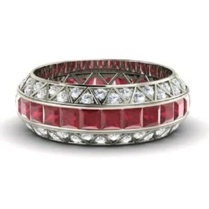 3.70 Ct Princess Natural Ruby Diamond Anniversary Eternity Band 14k White Gold 6 - Picture 1 of 4