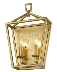 Antiqued Gold Open Lantern Wall Sconce Fixture 17" H ADA staircase 2 Light NEW!