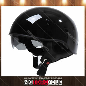 T55 Half Shell Retro Cafe Vintage Motorcycle Helmet Drop Down Visor Black XXL