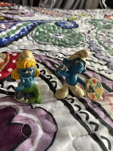 Vintage 1981 Schleich Peyo Puffo sirena + figura puffo pittore statuetta giocattolo PVC - Foto 1 di 12