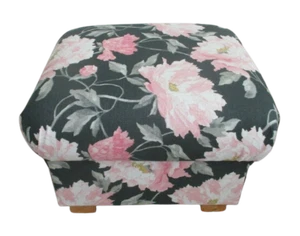 Laura Ashley Peonies Smoke Grey Fabric Footstool Pouffe Pink Floral Flowers New - Picture 1 of 24