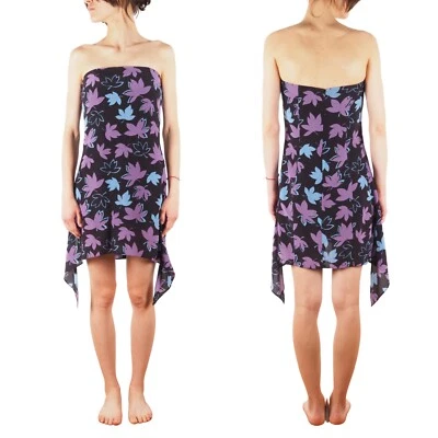 Mini Vestido Gianni Versace Versus Seda Negro Púrpura Hojas Estampado Floral Talla 40 Foto 1 de 4