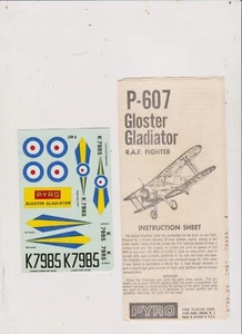 PYRO P-607 GLOSTER GLADIATOR INSTRUCTIONS/ DECALS FREE SHIP IN U S - Picture 1 of 1